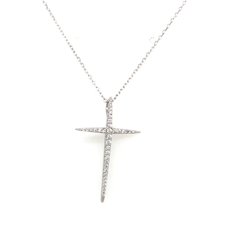 M2-7254 S/S CUBIC ZIRCONIA CROSS ON CABLE LINK CHAIN