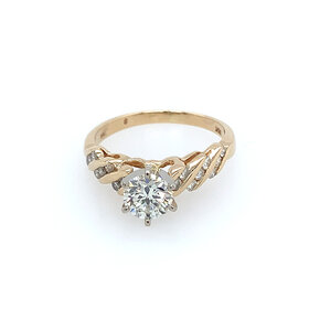 475401 14K TWO TONE .80CT G VS1 ROUND CENTER DIAGONAL CHANNEL SET SETTING  .50CT  DIAMOND ENGAGEMENT RING