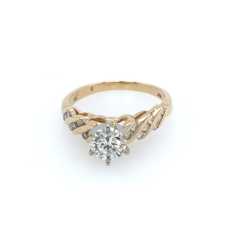 475401 14K TWO TONE .80CT G VS1 ROUND CENTER DIAGONAL CHANNEL SET SETTING  .50CT  DIAMOND ENGAGEMENT RING