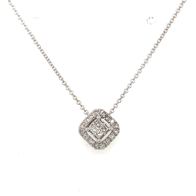70552 14K WHITE GOLD .18CT DIAMOND INVISIBLE CENTER HALO SQUARE PENDANT SET