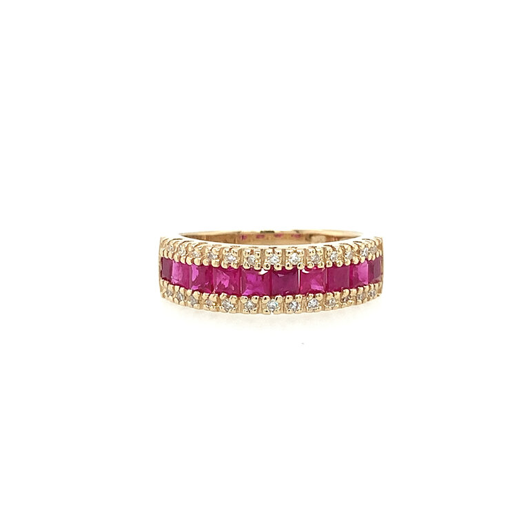 40428 14K YELLOW GOLD .20CT DIAMOND EDGES PRINCESS RUBY CHANNEL SET RING