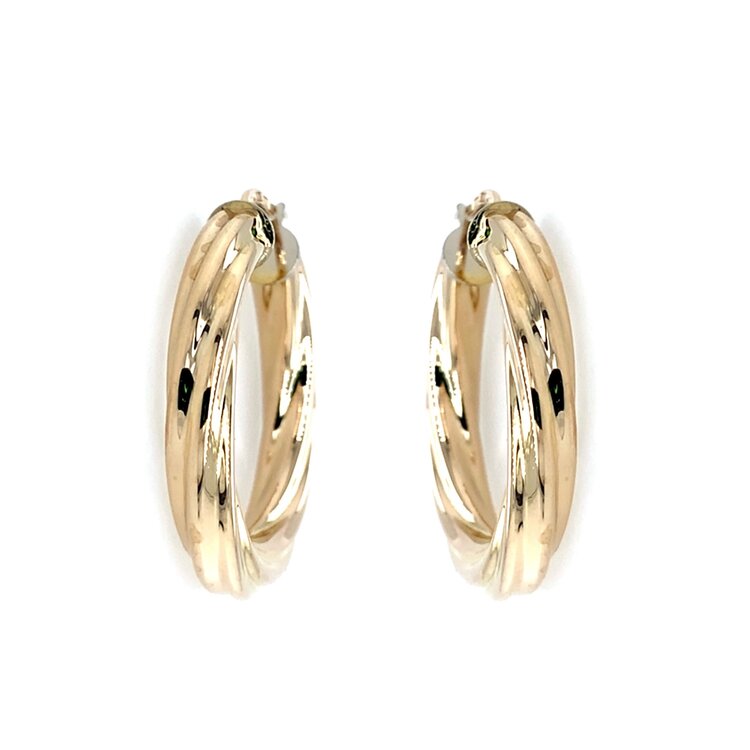 31399 14K YELLOW GOLD TWISTED 4.55MM HIGH POLISH HOOPS 1.25MM