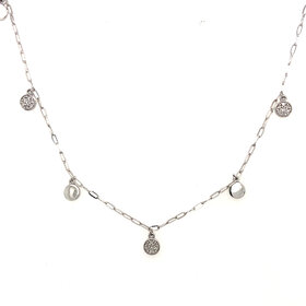 60124 14K WHITE GOLD .25TCW DIAMOND DANGLING DISCS DOUBLE LAYER NECKLACE