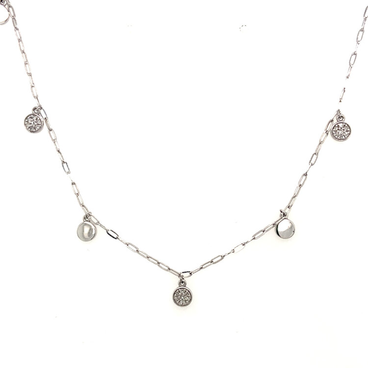 60124 14K WHITE GOLD .25TCW DIAMOND DANGLING DISCS DOUBLE LAYER NECKLACE