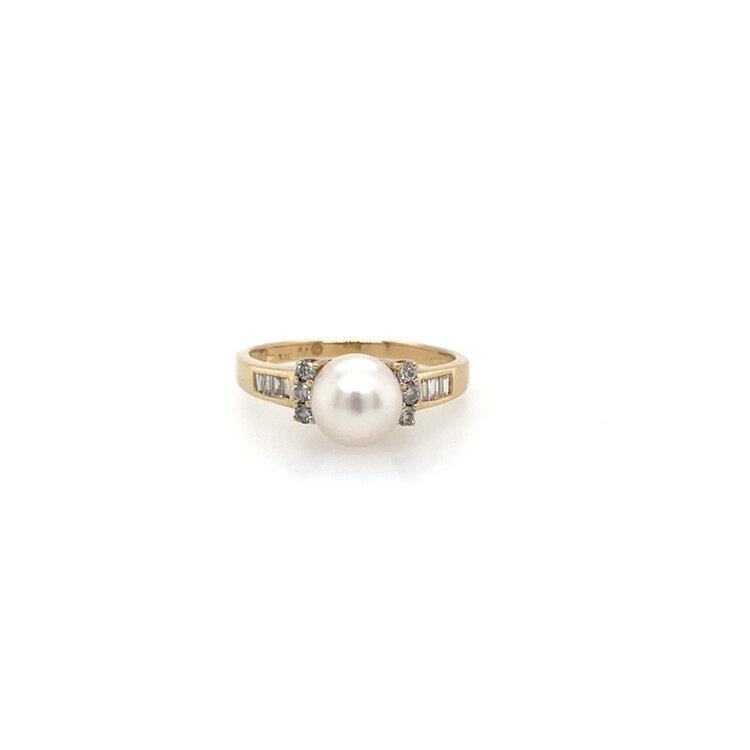 40432 14K YELLOW GOLD WITH .15CT DIAMOND CHANNEL CULTURED PEARL SET LADIES RING