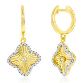 D-9025 Sterling Silver, Diamond Cut Flower CZ Earrings - Gold Plated