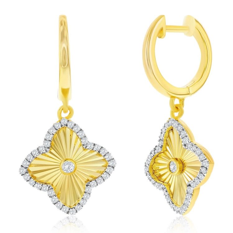 D-9025 Sterling Silver, Diamond Cut Flower CZ Earrings - Gold Plated