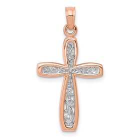 77620 14K 2 TONE ROSE AND WHITE GOLD FILIGREE CROSS
