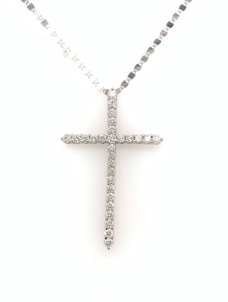 70449 14K WHITE GOLD 1.50TCW DIAMOND CROSS PENDANT SET 1.75''