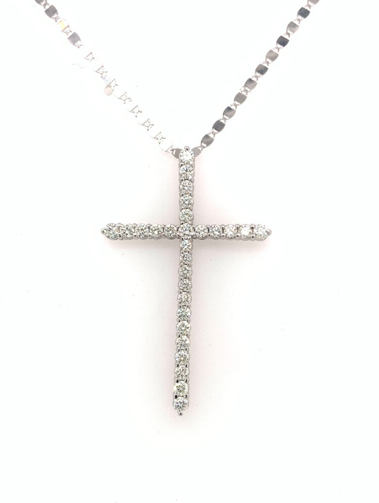 70449 14K WHITE GOLD 1.50TCW DIAMOND CROSS PENDANT SET 1.75''