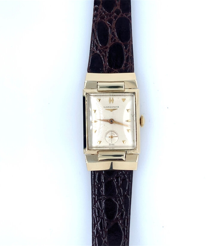 10039 14K LONGINES SQUARE FACE WIND VINTAGE WATCH