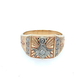 45020 1OK TWO TONE LARGE "G" .15TCW DIAMOND MASON RING