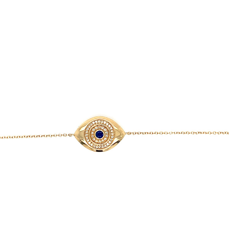 20397 14K YELLOW GOLD .10CT DIAMOND EVIL EYE BRACELET