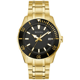 Bulova BULOVA GOLD TONE BLACK BEZEL AND DIAL STAINLESS STEEL MEN'S WATCH