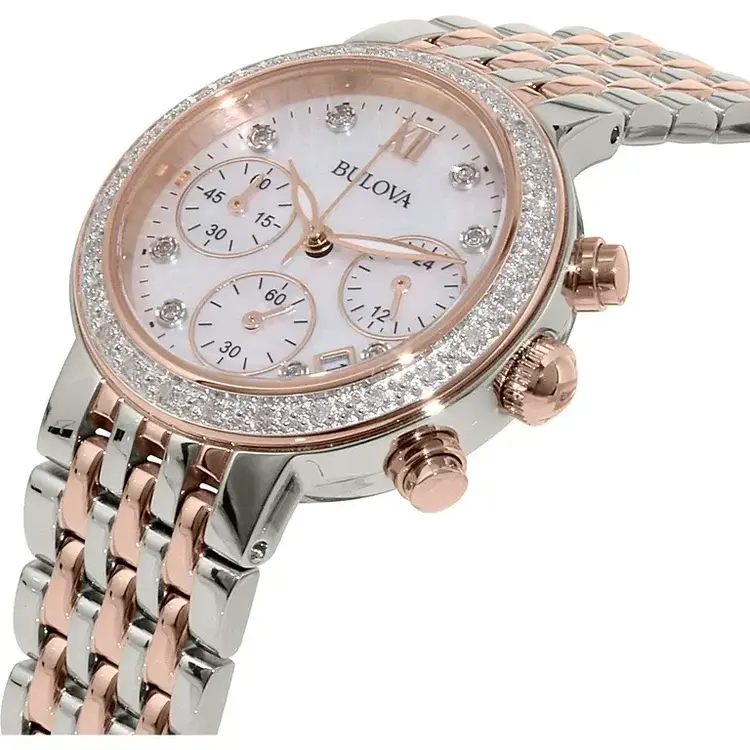 Bulova BULOVA 2 TONE DIAMOND BEZEL CHRONOGRAPH MOTHER OF PEARL DAIL LEDIES WATCH