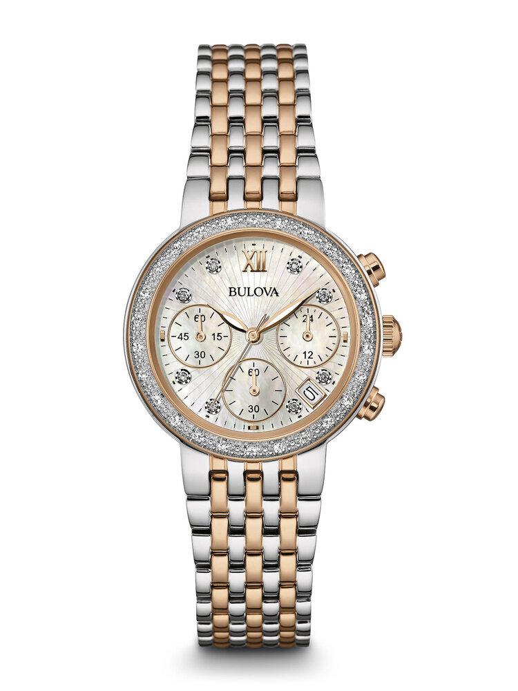 Bulova BULOVA 2 TONE DIAMOND BEZEL CHRONOGRAPH MOTHER OF PEARL DAIL LEDIES WATCH