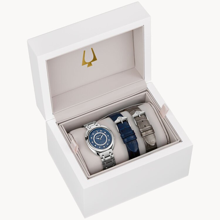 Bulova BULOVA BLUE DIAMOND DIAL DUALITY LADIES WATCH WITH 2 LEATER BANDS