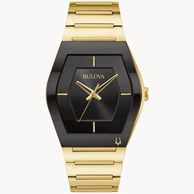 BULOVA CURVED GOLD BLACK DIAL MENS WATCH