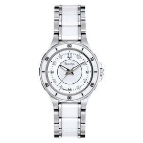Bulova White ceramic small face 8 diamond markers watch