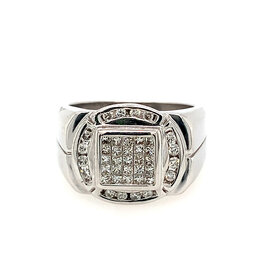 45064 14K WHITE GOLD .75CTW DIAMOND INVISIBLE SET SENTER HIGH POLISH MEN'S RING