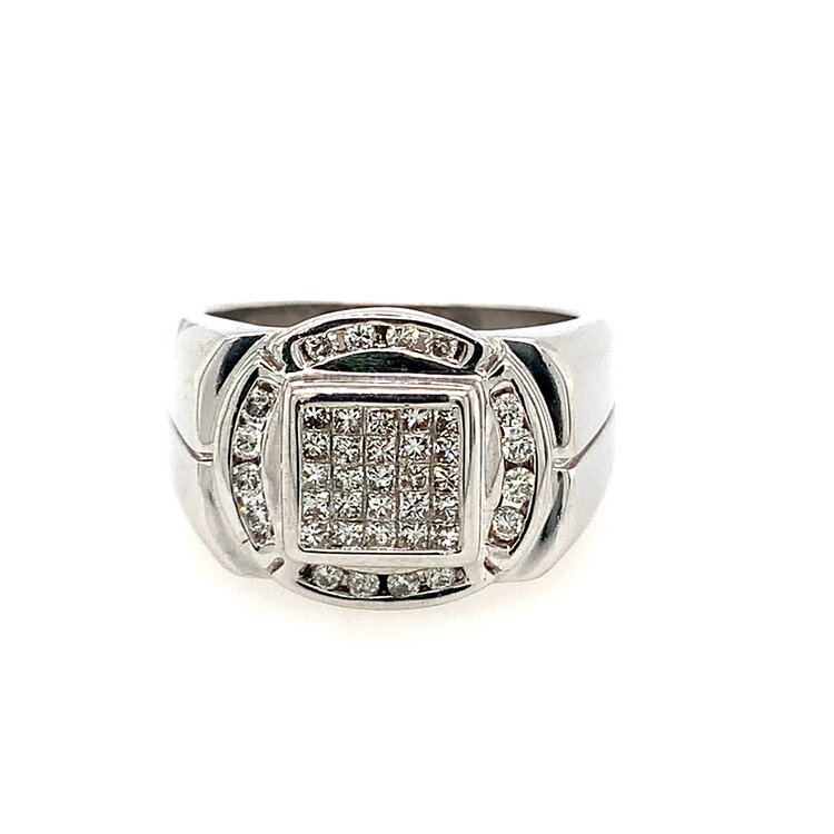 45064 14K WHITE GOLD .75CTW DIAMOND INVISIBLE SET SENTER HIGH POLISH MEN'S RING