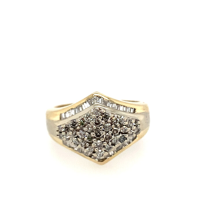 40435 14K TWO TONE .50CTW DIAMOND MARQUISE SHAPE CLUSTER AND BAGUETTE COCKTAIL LADIES RING