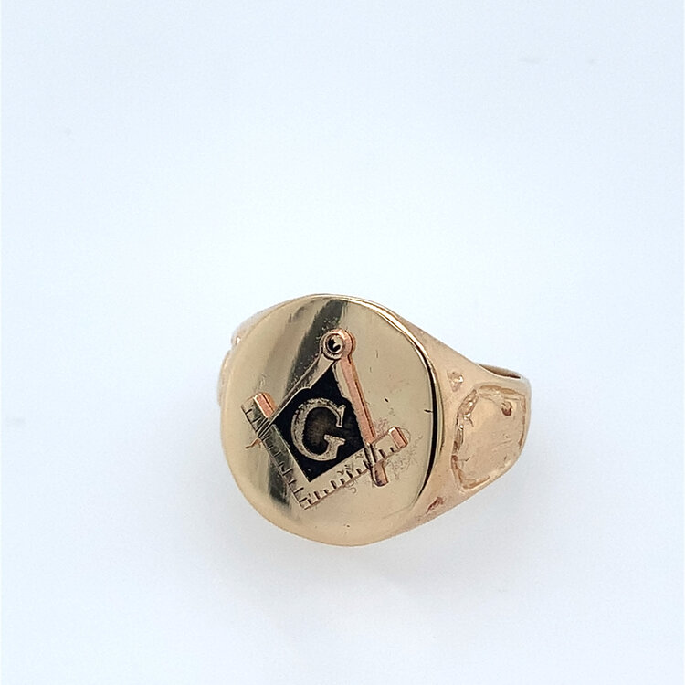 45076 14K YELLOW GOLD BLACK ENAMEL "G" MASON RING