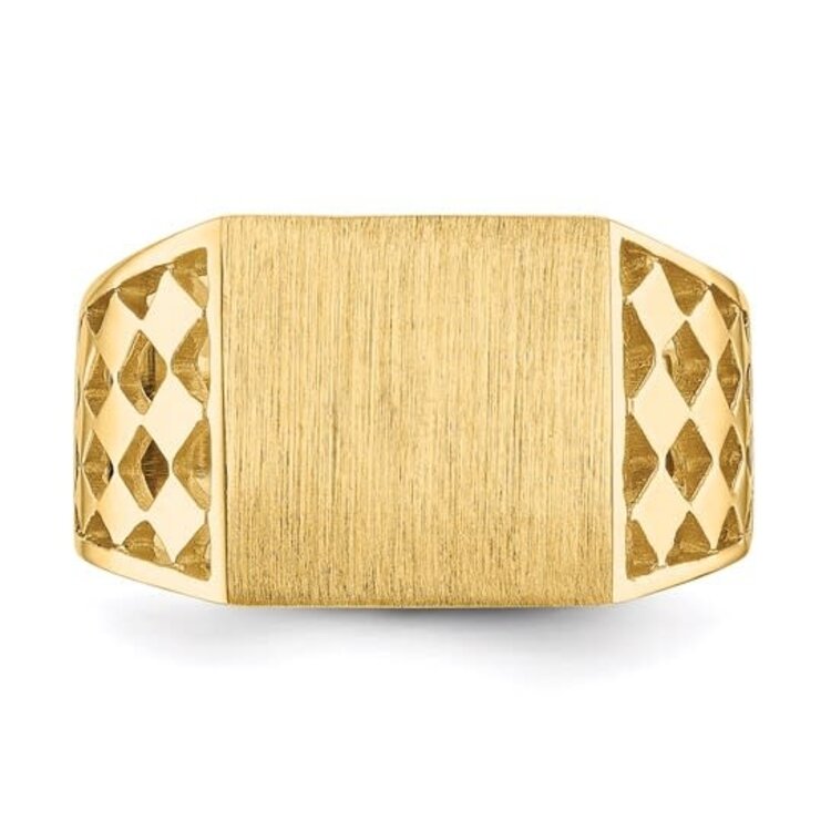45031 14K YELLOW GOLD SATIN FINISH TOP WITH CHECKERBOARD SHANK MENS RING