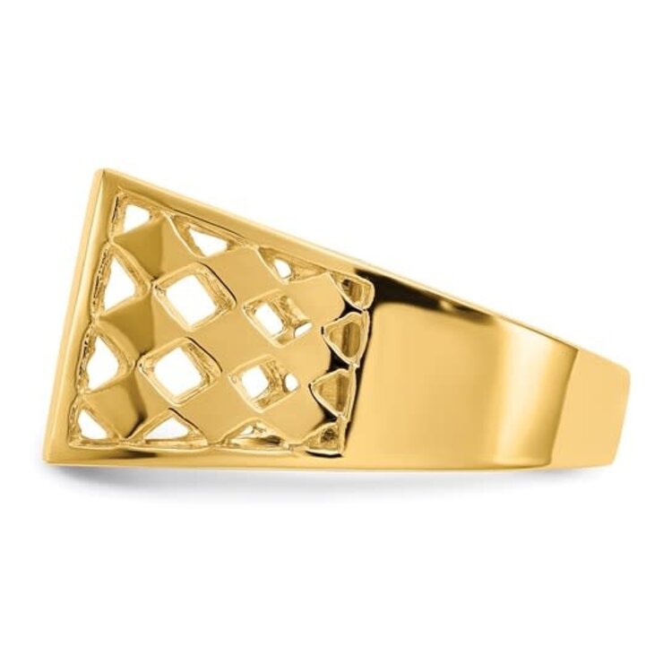45031 14K YELLOW GOLD SATIN FINISH TOP WITH CHECKERBOARD SHANK MENS RING