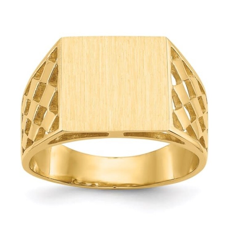 45031 14K YELLOW GOLD SATIN FINISH TOP WITH CHECKERBOARD SHANK MENS RING