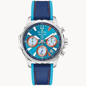 BULOVA TEAM MIAMI E1 RACING MARINE STAR SKY BLUE CHRONOGRAPH DIAL STRAP BAND WATCH