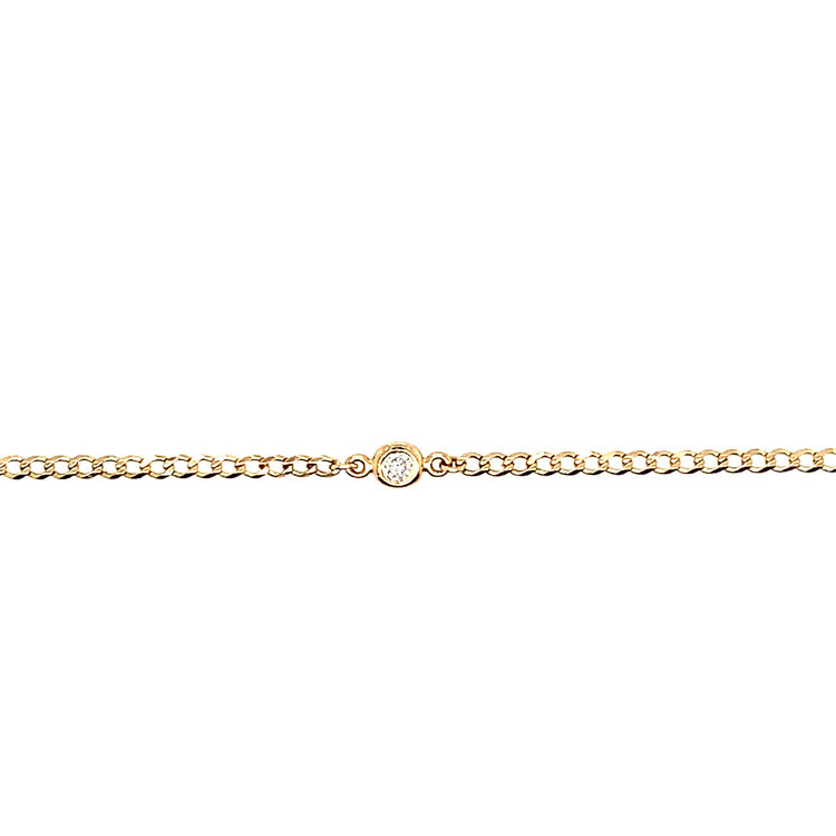20403 14K YELLOW GOLD SINGLE .03CT DIAMOND BEZEL SET CURB LINK BRACELET