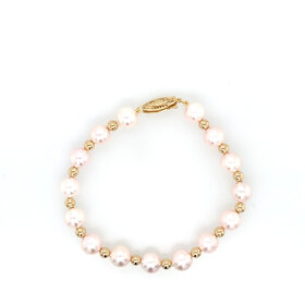 20405 7" CULTURED PEARL (7.6MM) WITH 14K YELLOW GOLD ALTERNATING  BALLS BRACELET