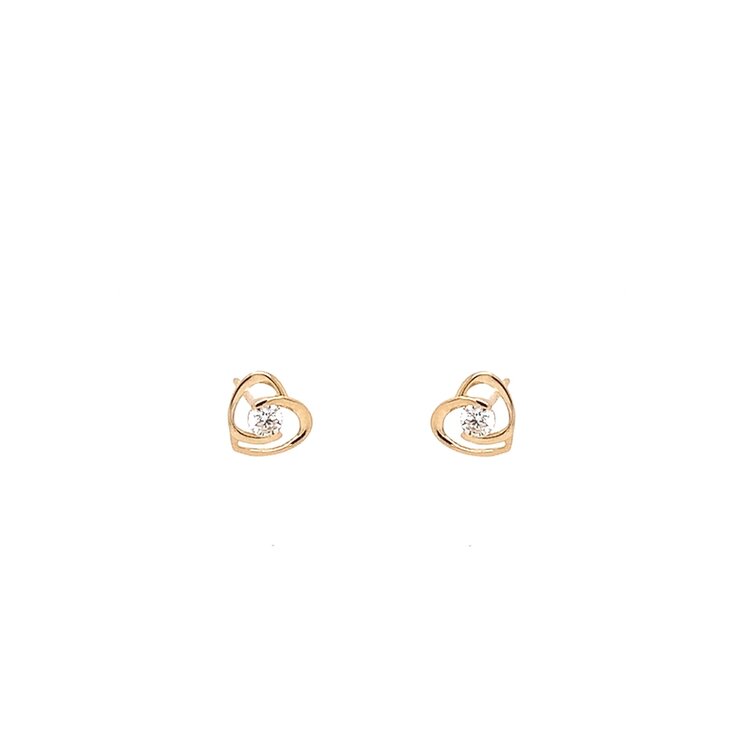 31417 14K YELLOW GOLD OPEN HEART CUBIC ZIRCONIA STUDS