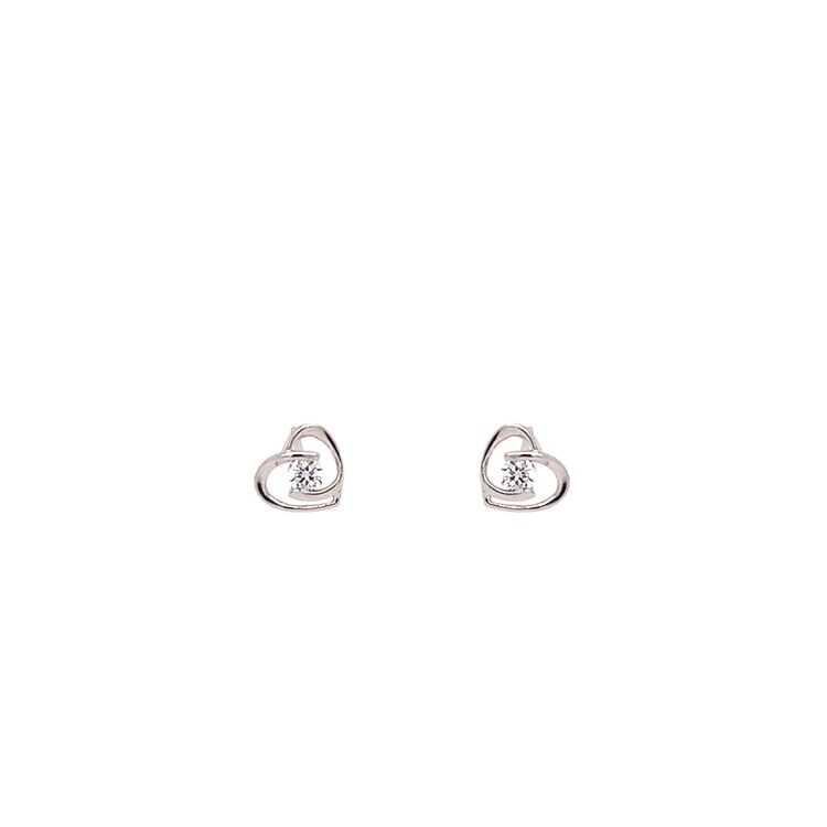 31418 14K WHITE GOLD OPEN HEART CUBIC ZIRCONIA STUDS