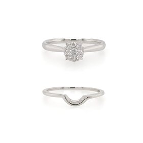 475421 10K WHITE GOLD .35TCW DIAMOND ROUND CLUSTER ENGAGEMENT RING WITH HIGH POLISHED MATCHING BAND BRIDAL SET