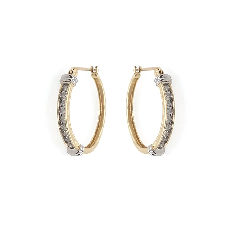 31425 10K YELLOW GOLD .20CT DIAMOND HOOPS WITH WHITE GOLD CUFFS