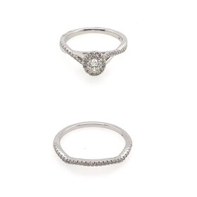 475414 10K WHITE GOLD .60CT OVAL DIAMOND WITH HALO ENGAGEMENT RING WITH MATCHING CURVED DIAMOND BAND BRIDAL SET