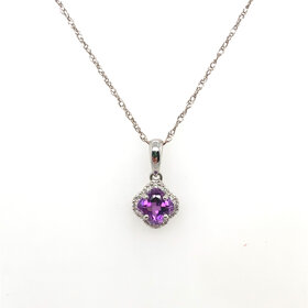 70567 14K WHITE GOLD .005TCW DIAMOND AMETHYST CLOVER PENDANT SET