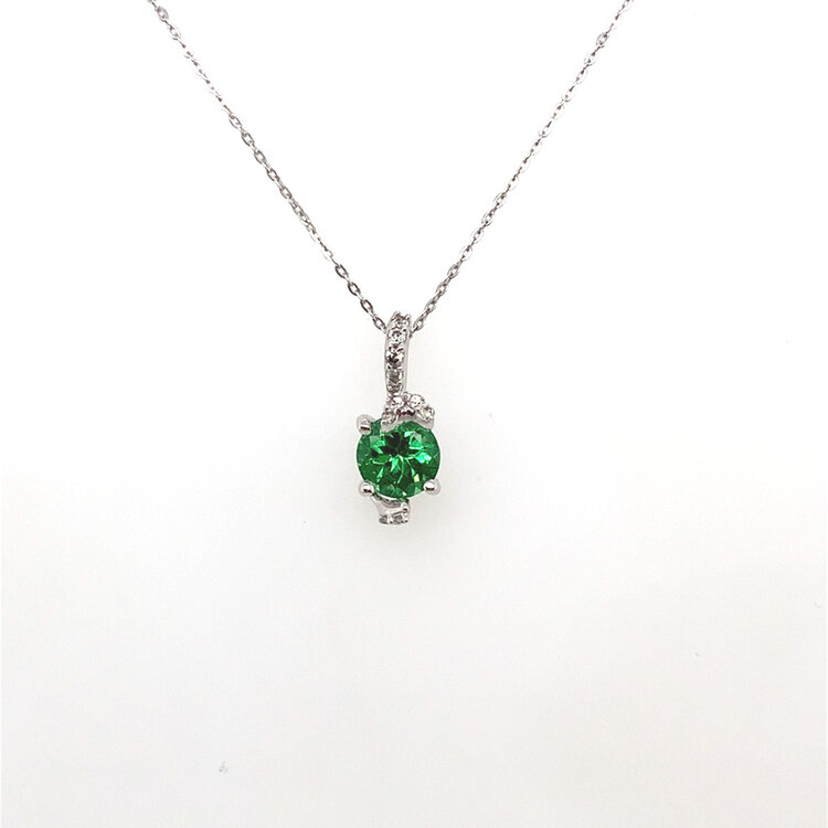 70564 14K WHITE GOLD ROUND TSAVORITE .05TCW DIAMOND PENDANT SET