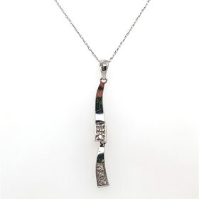 70571 14K WHITE GOLD DOUBLE HIGH POLISH WAVY .05CT DIAMOND DANGLING PANDENT SET