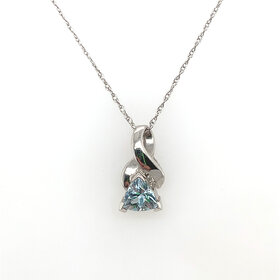 70570 14K WHITE GOLD TRILLION CUT AQUAMARINE DIAMOND ACCENT PENDANT SET `