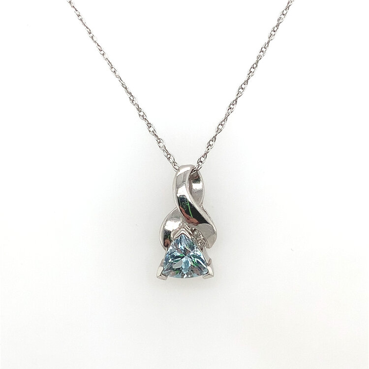70570 14K WHITE GOLD TRILLION CUT AQUAMARINE DIAMOND ACCENT PENDANT SET `