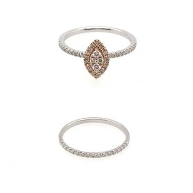 475428 10K TWO TONE GOLD .35TCW DIAMOND MARQUISE SHAPE CLUSTER HALO ENGAGEMENT RING WITH MATCHING DIAMOND BAND