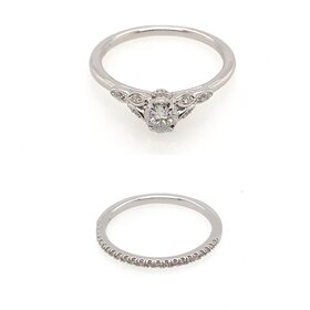 475426 10K WHITE GOLD .33TCW MIRACLE SET OVAL ENGAGEMENT RING WITH DIAMOND CURVED MATCHING BAND BRIDAL SET