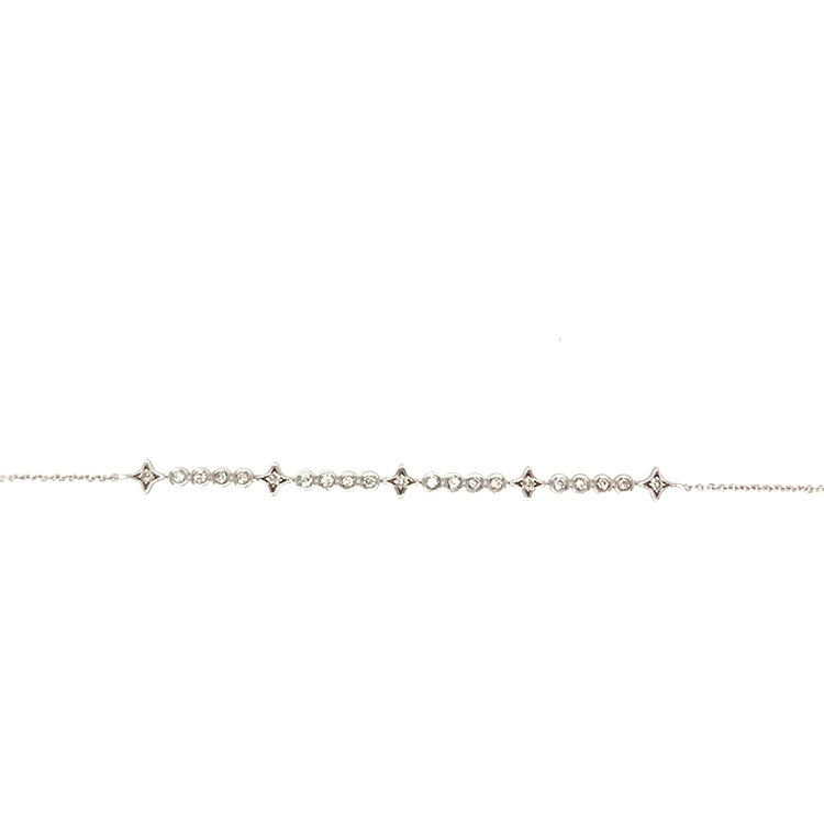 20416 14K WHITE GOLD .25CT DIAMOND FANCY  BEZEL SET 5 STAR DESIGN BRACELET