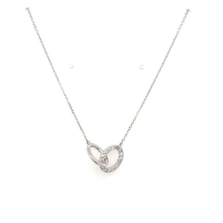 60195 14K WHITE GOLD .16CT DIAMOND INTERLOCKING OVAL CIRCLES NECKLACE