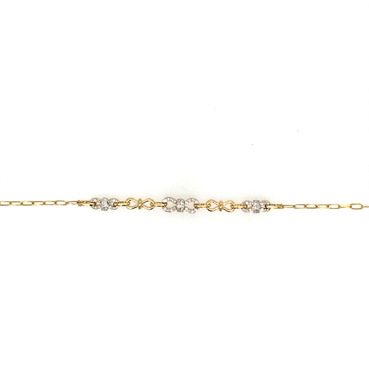 20417 14K YELLOW GOLD .20CT DIAMOND 3 INFINITY ON PAPERCLIP BRACELET