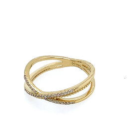 40441 14K YELLOW GOLD .10CT DIAMOND CROSSOVER WITH BEAD STYLE RING