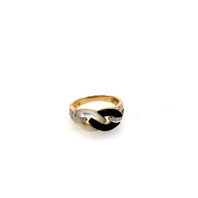 40439 14K YELLOW GOLD .50CT DIAMOND WITH BLACK AND WHITE ONYX CHAINLINK RING